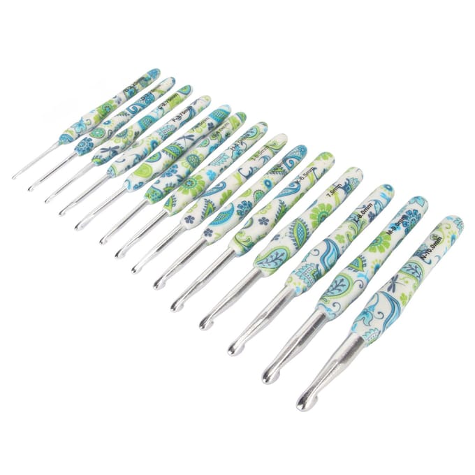 Ensemble de 14 crochets de 2,25 à 10 mm Manche ergonomique Lissage Aluminium Ensemble d'aiguilles à crochet pour white