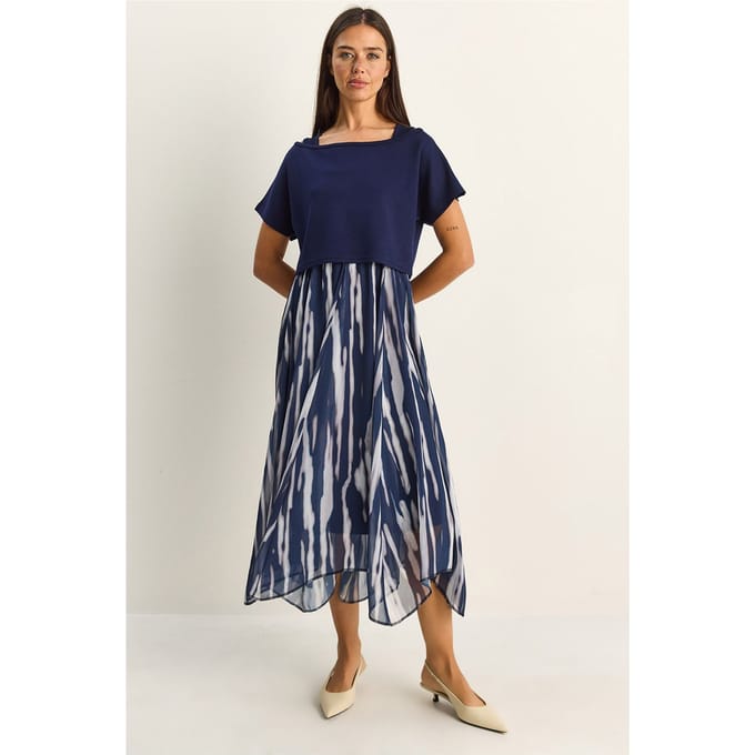 Abstracte Print Boot Hals Midi Jurk