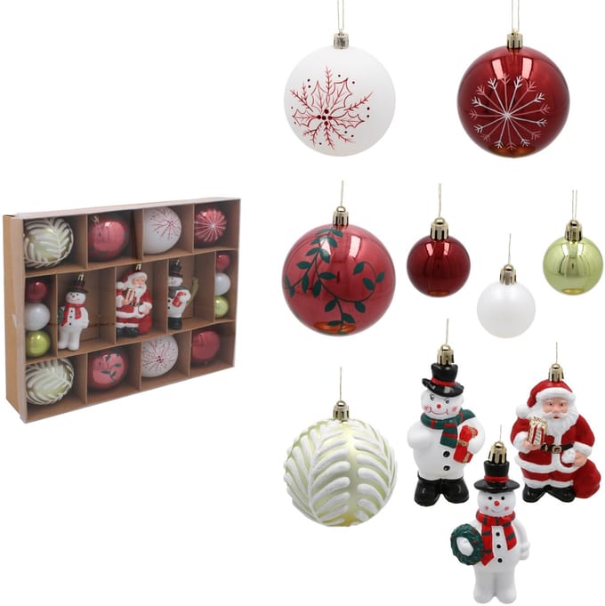 23 Kerstballen Set - Mix Kleuren & Vormen - Glanzend Plastic