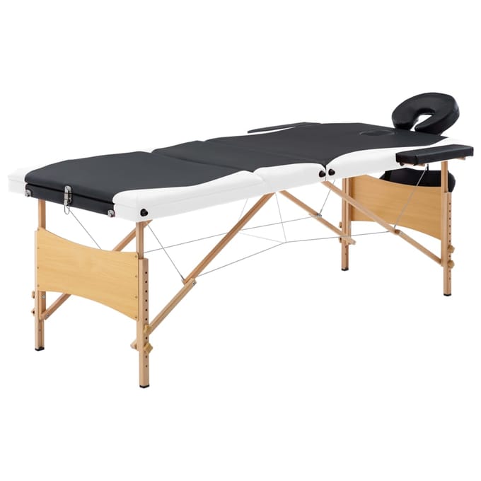 vidaXL - Massagetafel - inklapbaar - 3 - zones - hout - zwart - en - wit