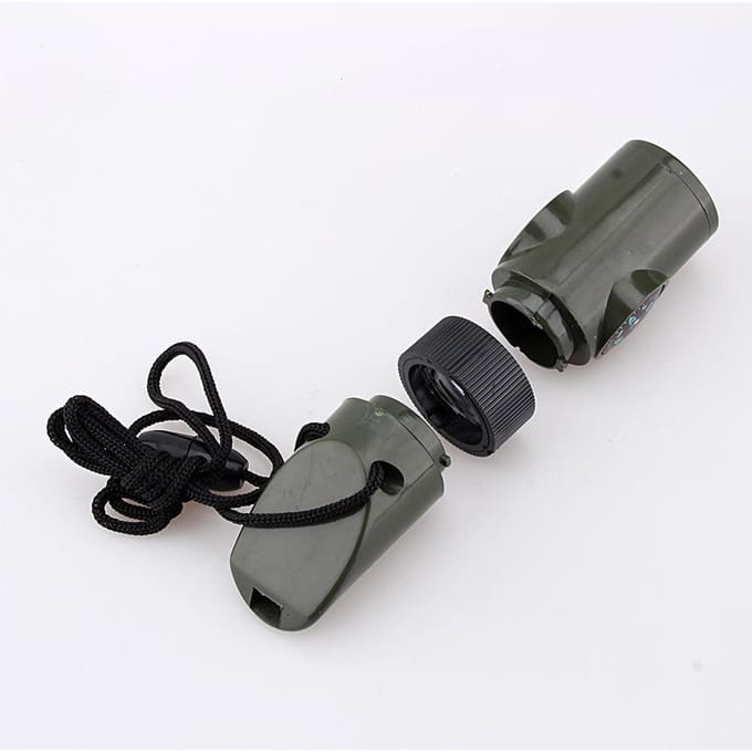 Nieuw 7 in 1 Camping Survival Fluitje Kompas Thermometer Zaklamp Vergrootglas Kit gray