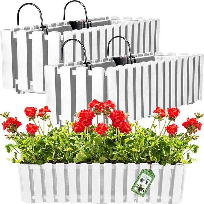 Set van 2 Hangende Balkonbakken met Hout-Look en Zelfbewateringssysteem