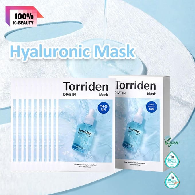 Torriden DIVE-IN Hyaluronzuur Gezichtsmaskers 10 stuks white