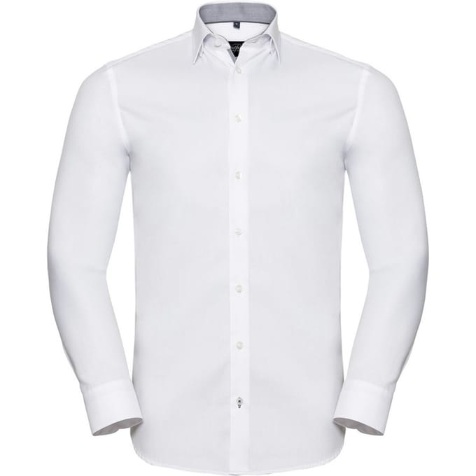 Russell Collection Heren Lange Mouw Contrast Visgraatshirt (Wit/zilver)