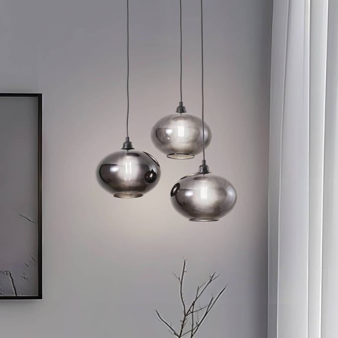 Opviq Hanglamp Smoked 051 3-lamps rondel glas Ø27cm