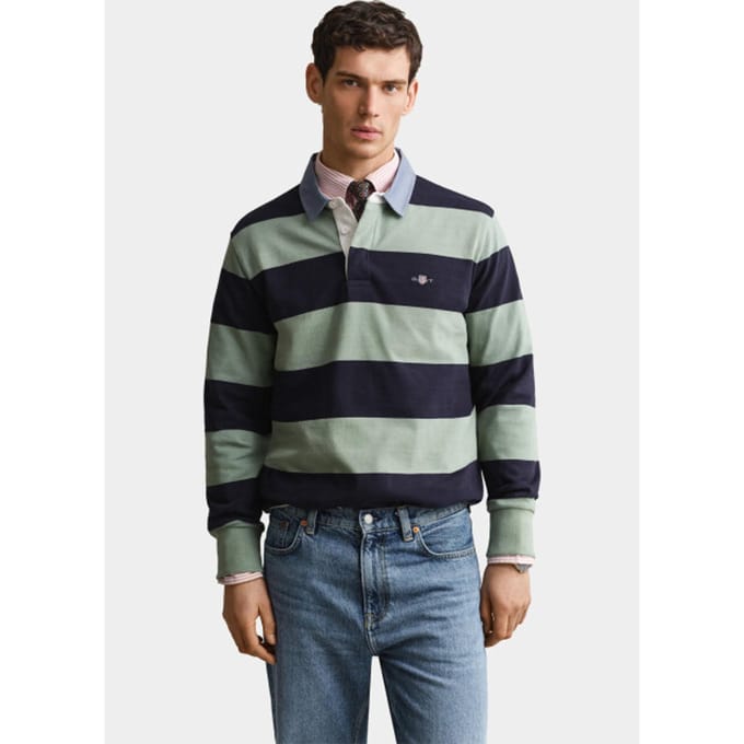 Gant Trui Chambray Stripe Heavy Rugger Twill Collar Surplus Mint / male