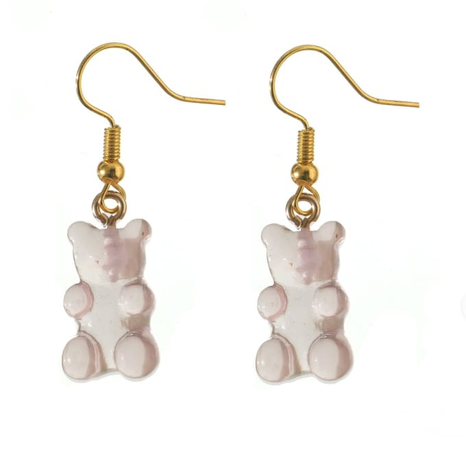 oorbellen gummybear goud lichtroze rvs