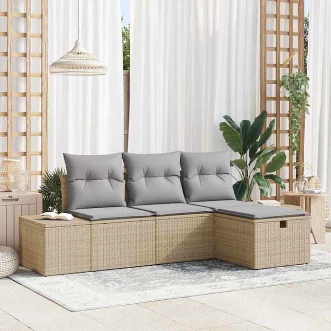 vidaXL - Tuinbank - Set - 4 - st - poly - rattan