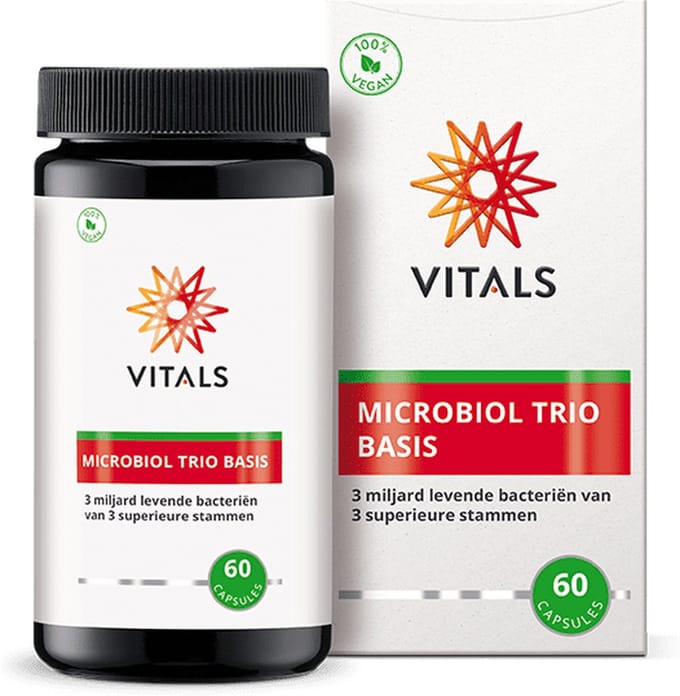 Vitals Microbiol Trio Basis - 60 capsules - biotica. 3 miljard levende bacteriën van 3 superieure stammen per capsule.