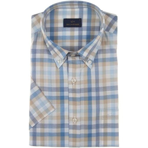 Paul & Shark Overhemd Cotton Zephir Check Shirt Blauw-Beige / male