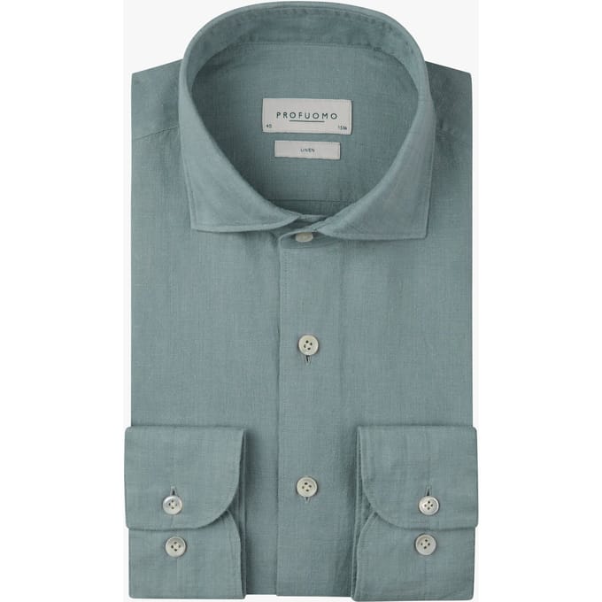 Profuomo Overhemd Linnen Blauw - Maat 41 - Heren - Overhemden Casual