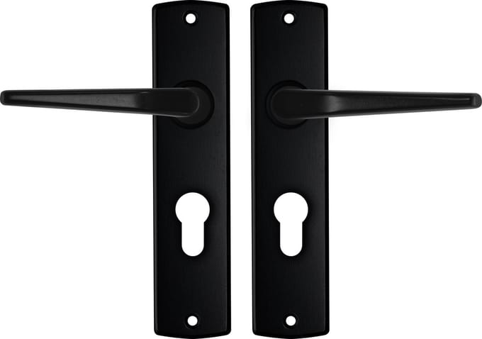 AXA Binnendeurbeslag set (Curve) Zwart: Kruk (model Duim) op schild met cilindergat PC55