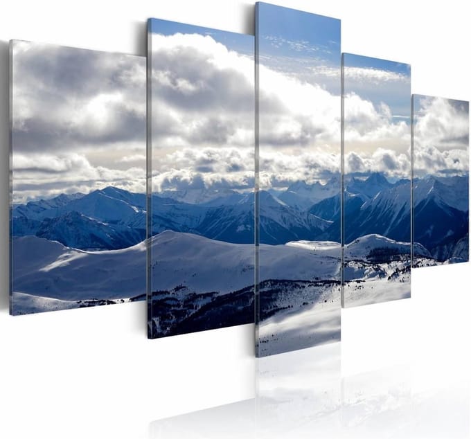 Schilderij - In de Wolken, Blauw/Wit, 5luik