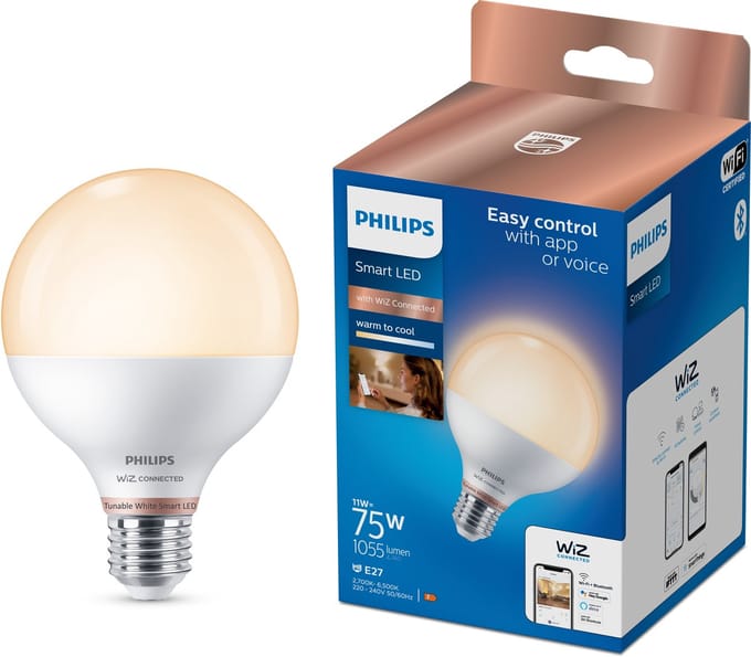 Philips Smart Lighting - LED-lamp - E27 fitting - Warm- tot koelwit licht - Dimbaar - 75W - Globelamp: G95 - Wifi
