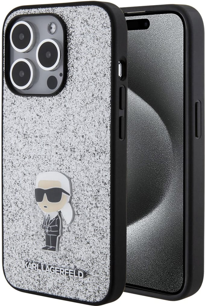 Karl Lagerfeld Back Cover - iPhone 15 Pro - Zilver - Glitter Design - Valbestendig & Modieus