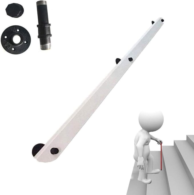 Houten Leuning - Traphek - Veilig Traplopen - Sterke IJzeren Beugels - 80cm - Wit