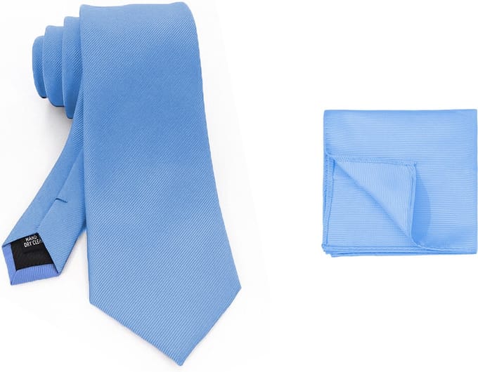 Sorprese Stropdas met Pochet - Lichtblauw - 7.5cm - Micro Ribstructuur - Stropdassen - Pochette - Cadeau