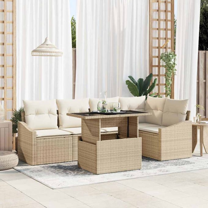 vidaXL - Tuinbank - Set - 6 - st - Beige - en - Crème - poly - rattan