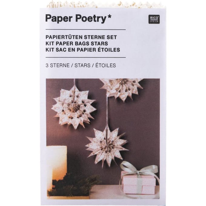 Papieren tassen sterrenset "Vrolijk Kerstfeest", klein, wit