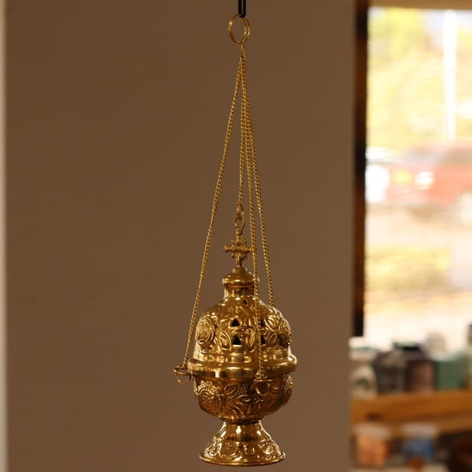 Wierookbrander met ketting messing 16,5 cm