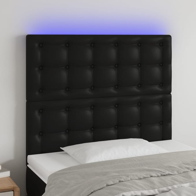 vidaXL - Hoofdbord - LED - 80x5x118/128 - cm - kunstleer - zwart