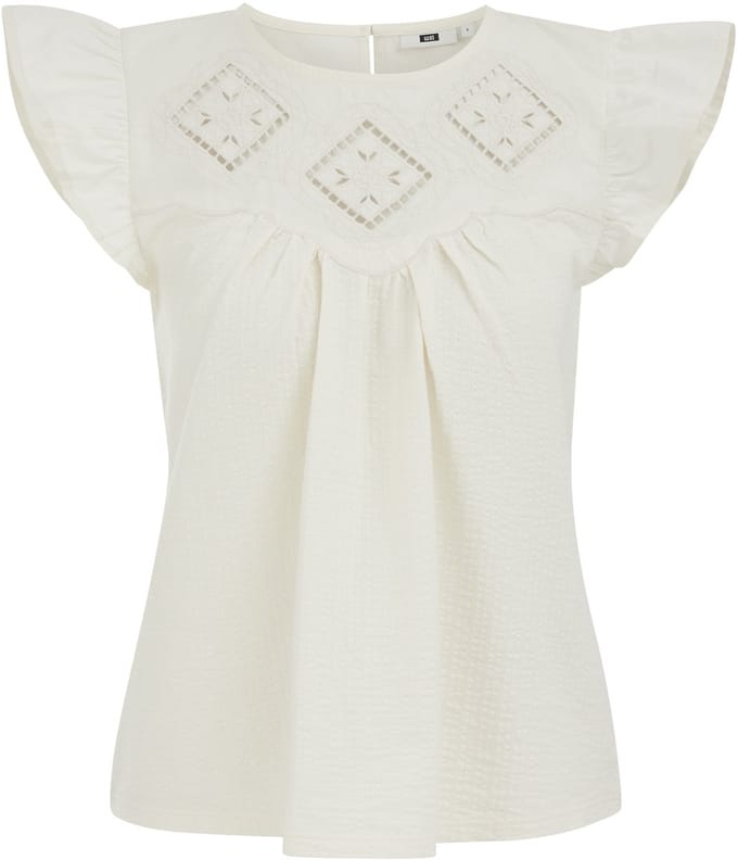 WE Fashion Dames seersucker top met embroideries