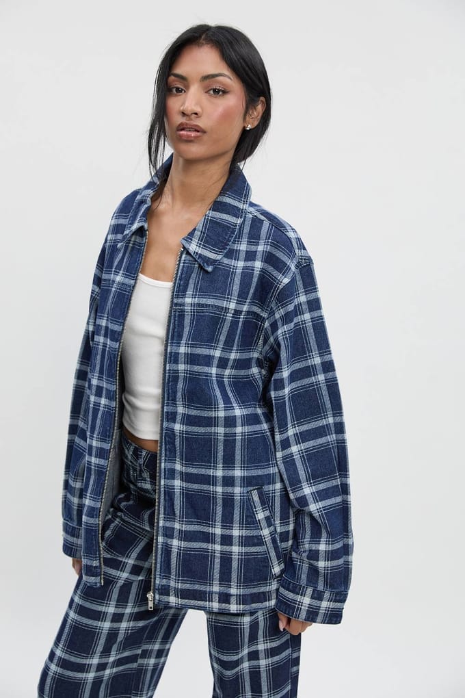 boohoo Dames Geruit denimjasje | Indigo | Maat: 6