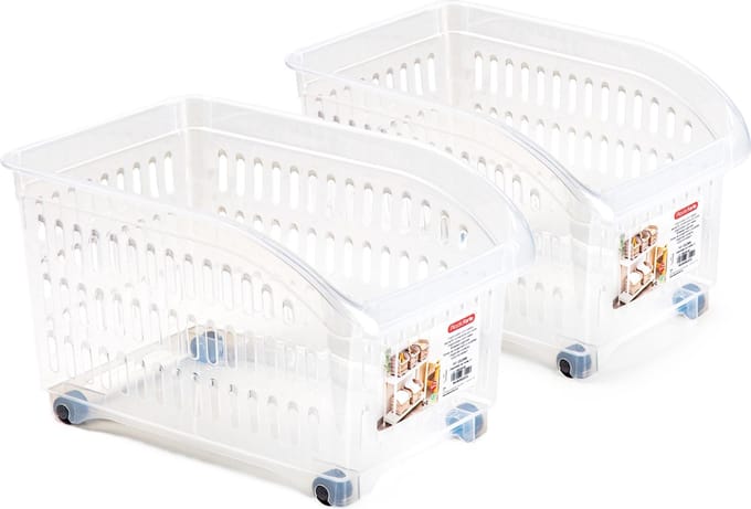 Plasticforte opberg Trolley Container - 2x - transparant - L30 x B18 x H19 cm - kunststof