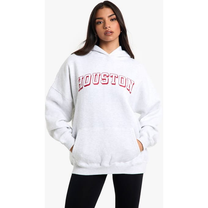boohoo Dames Houston Slogan Oversized Hoodie | Asgrijs | Maat: Small