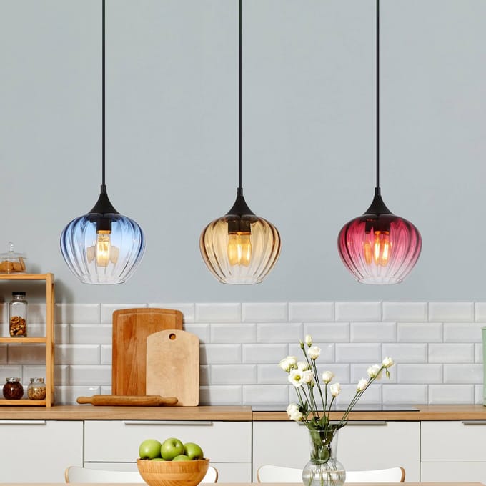 Globo Hanglamp Sander, lengte 80 cm, kleurrijk, glas, 3-lamps.