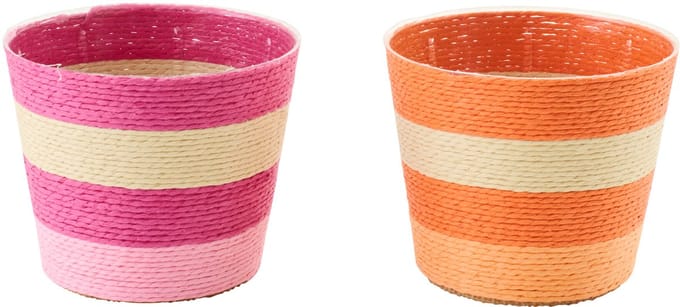 J-Line bloempot Gestreept - papier - roze/oranje - small - set van 2