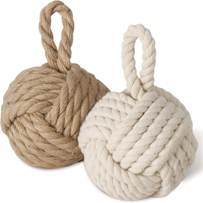 Set van 2 decoratieve juten deurstoppers natuur en crèmewit