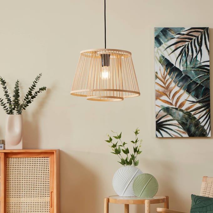 EGLO Hykeham Hanglamp - E27 - Ø 38 cm - Staal|Bamboe - Zwart|Bruin
