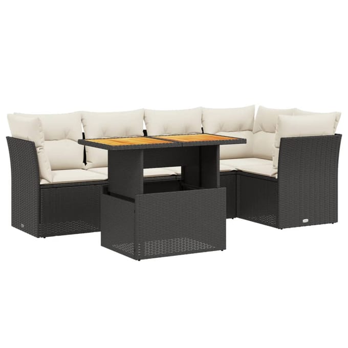 vidaXL - 5-delige - Loungeset - met - kussens - poly - rattan - zwart