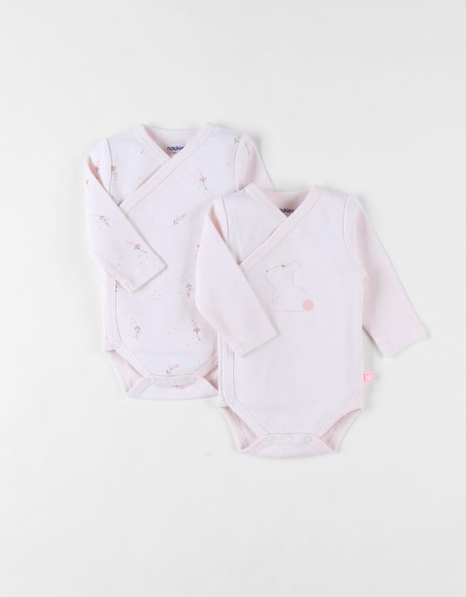 Noukie's - Bodyset - Rompertjes - Roze - konijn ,bloempje - lange mouwen - 1 maand 56