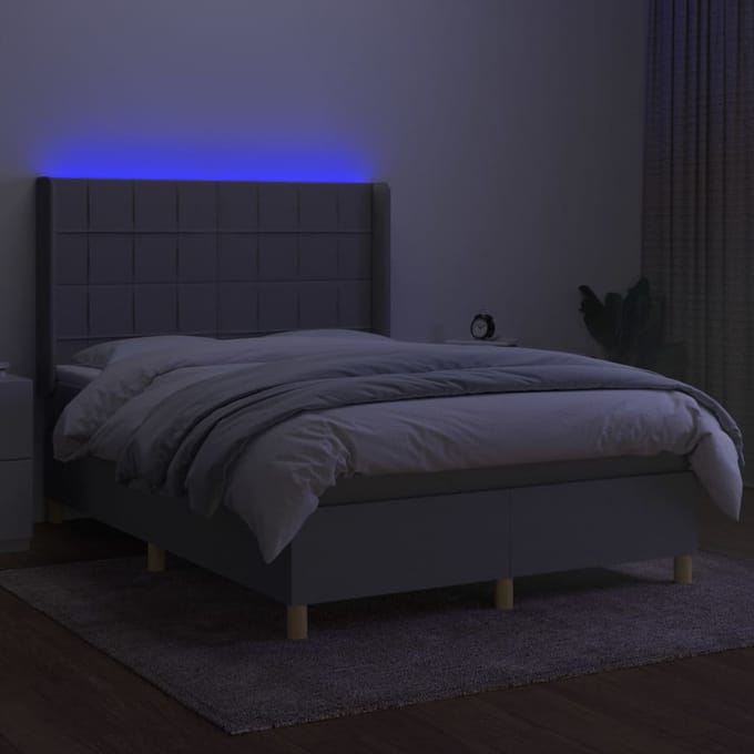 vidaXL - Boxspring - met - matras - en - LED - stof - lichtgrijs - 140x200 - cm