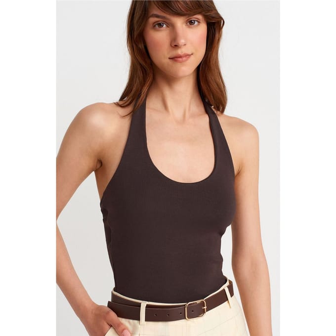 Ribbelige Halternek Mouwloze Blouse