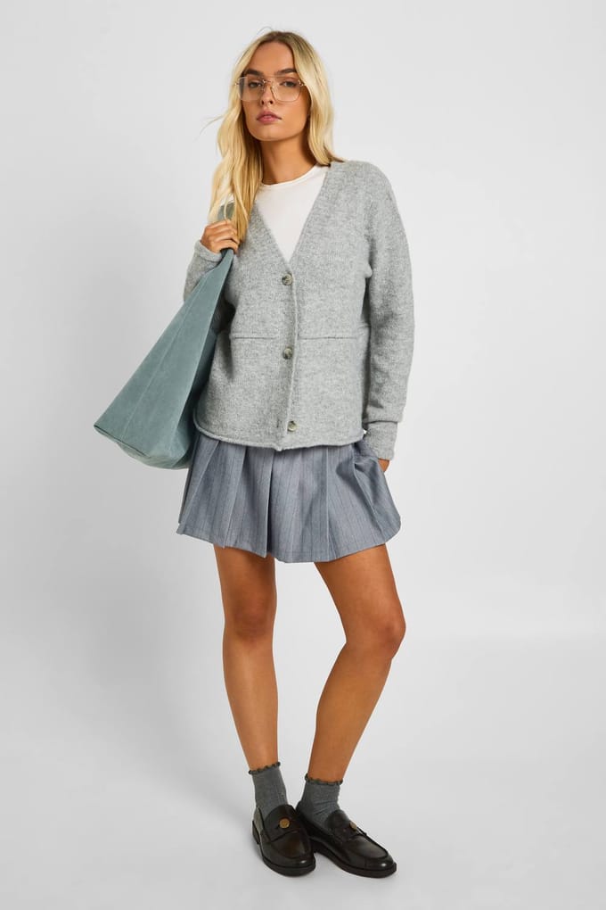 boohoo Dames Gebreide cardigan met V-hals en naaddetails | Grijs | Maat: Small