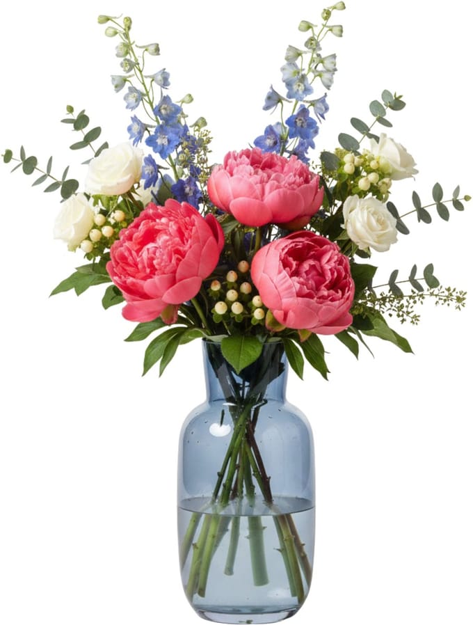 Gerimport bloemenvaas Arch - blauw - transparant - glas - 12 x 25 cm