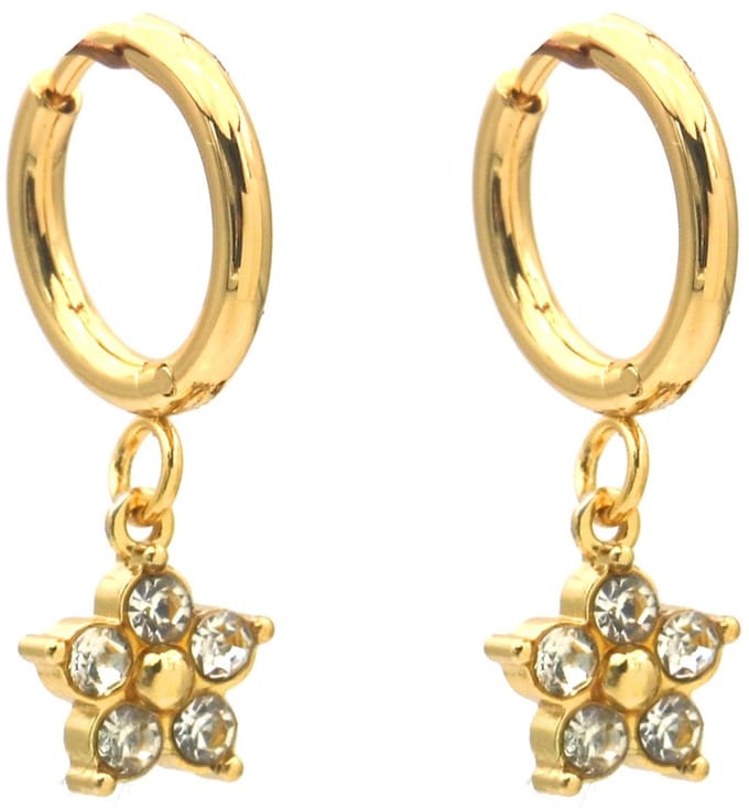 Oorbellen - RVS - kristal bloem - wit - 2,5x1,2 cm