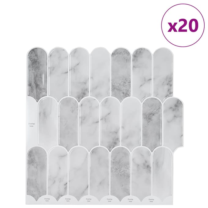 vidaXL - Veer - Tegel - 20 - st - Grijs - Marmer - 30 - x - 30 - cm - Polyurethaan - en - PET