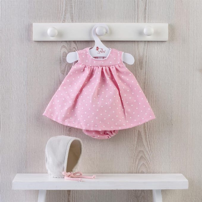 Asi poppenkleding jurk met stippen en muts - poppenaccessoire.