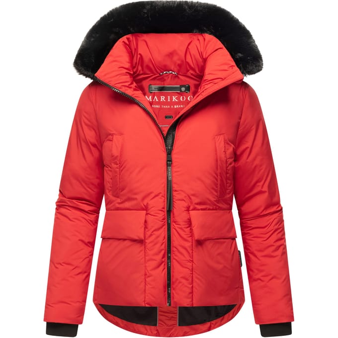 Korte dames winterjas met teddyvoering & bontkraag – Marikoo Morinaa