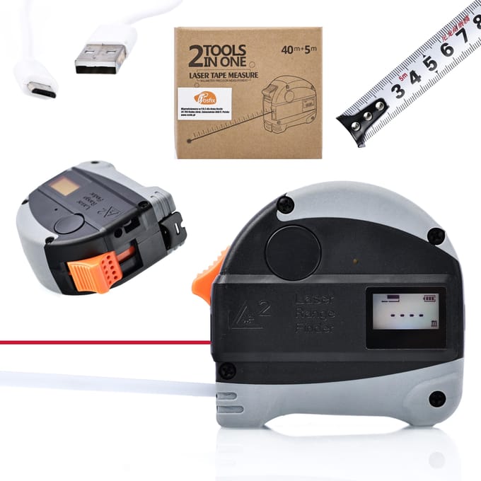 Rosfix Digitale Laserafstandsmeter met Rolmaat - 40 m Bereik, 0,001 m Precisie - ABS, Li-ion Accu