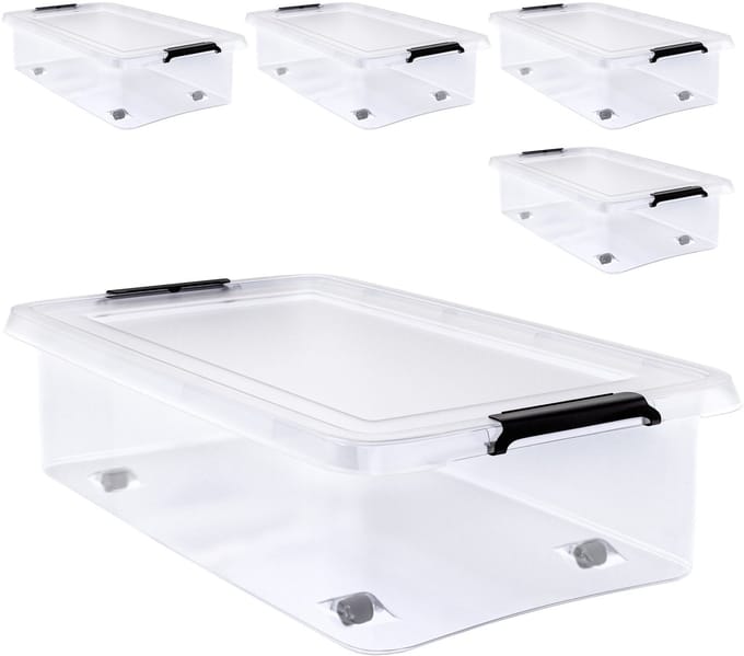 Deuba Opbergbox - Set van 4 Kunststof 30L 58x39x16,5cm - Transparant