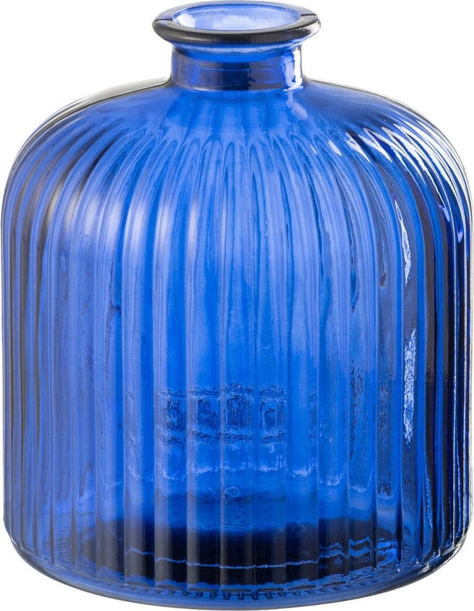 J-Line vaas Fles Stripe - glas - blauw - small - Ø 14.5 cm
