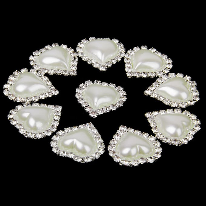 10 Crystal Rhinestone Pearl Knoppen FLATBACK Versiering Craft Decor Hart