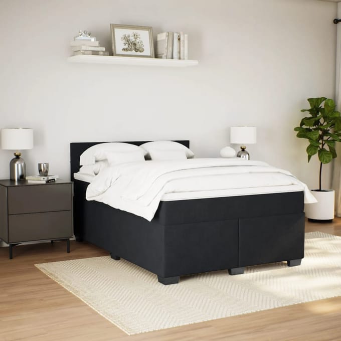 vidaXL - Boxspring - met - matras - fluweel - zwart - 140x200 - cm