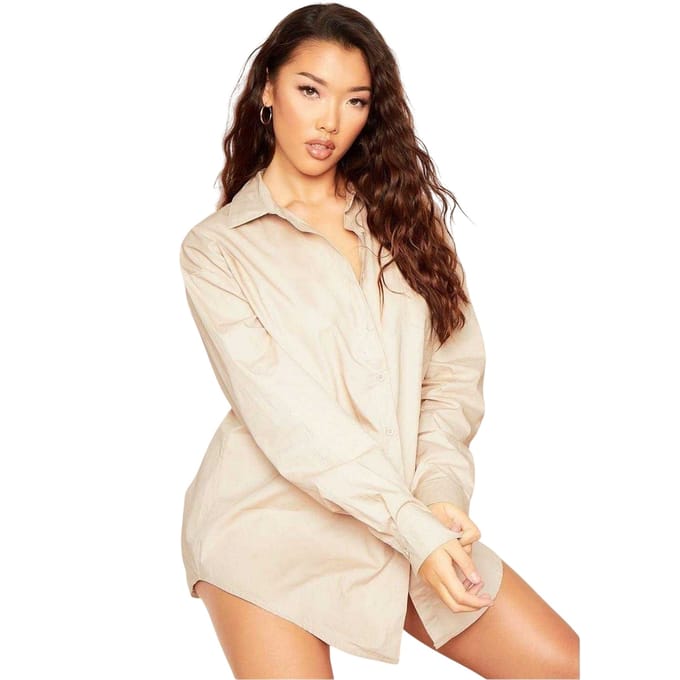 Missy Empire Dames Effen Oversized Shirtjurk (Beige)
