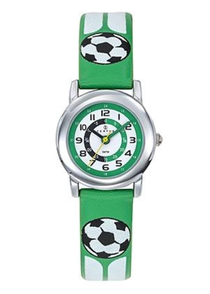 Certus-Horloge-Kinderen-25MM-Lederen band-Voetbal-Groen.